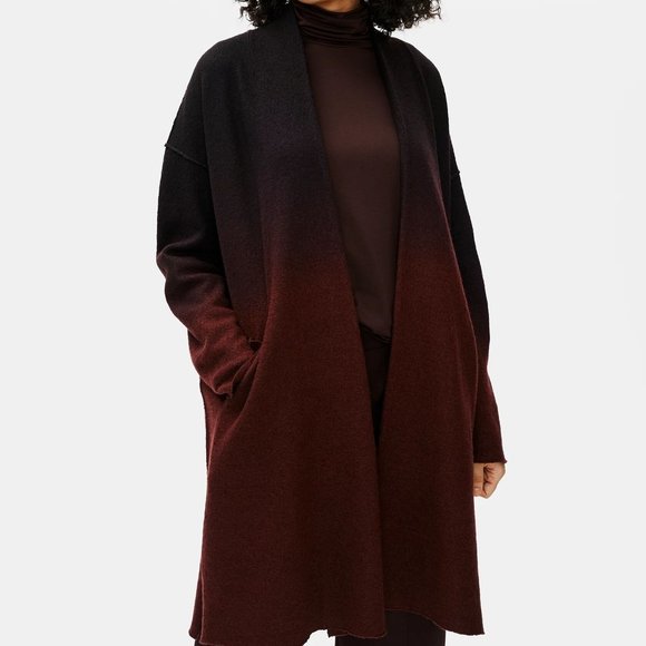 NWT Eileen Fisher Brownstone Ombre Boiled Wool High Collar Coat
